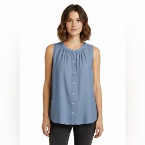 Loft Ann Taylor blue chambray button down shirt sleeveless cotton Lyocell MEDIUM